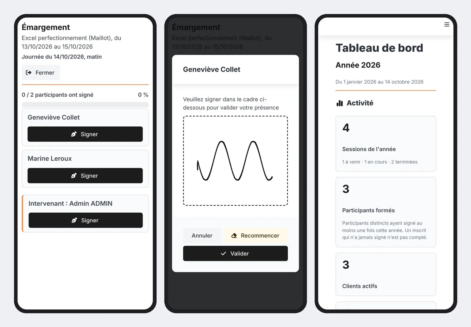 Capture d'écran Plateforme de gestion de formations